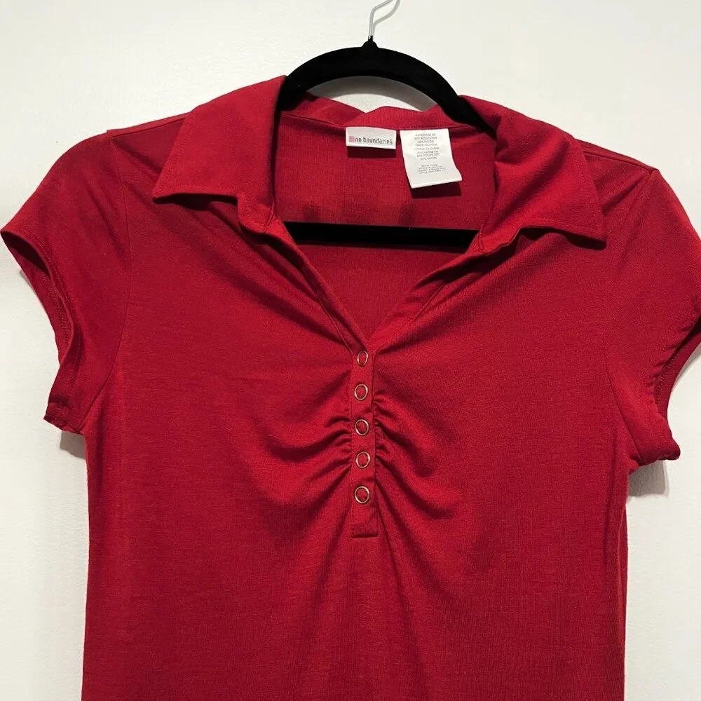 Juniors Y2K Polo Dress M Red Preppy 2000s Twee Ruched Tennis No Boundaries